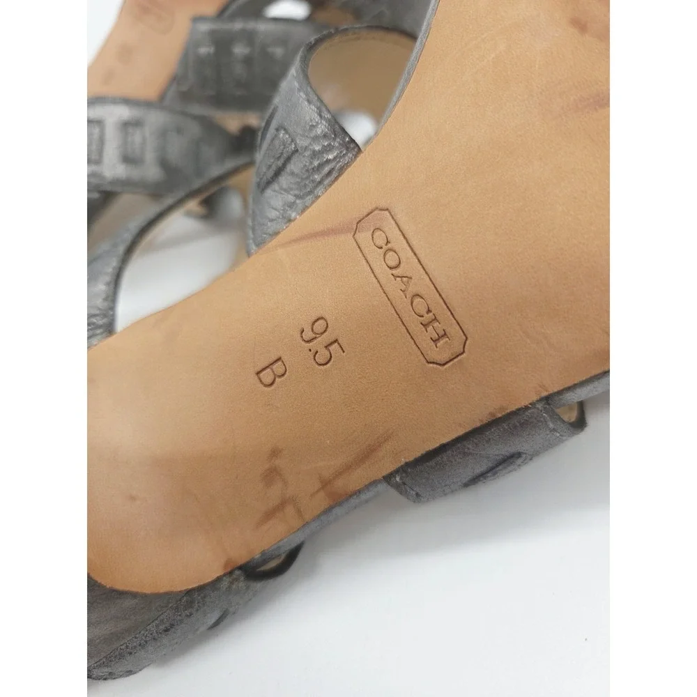 Womens Coach Gray Leather‎ Ankle Strap Sandal Heel Pump Size 9 Metallic